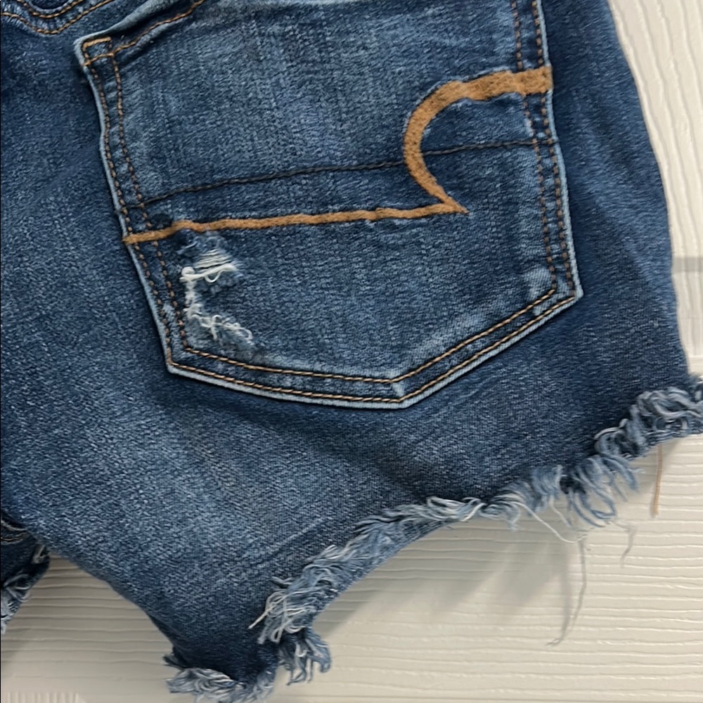 American Eagle Outfitters Women's Dark Blue Ripped Jean Shorts - Picture 10 of 17
